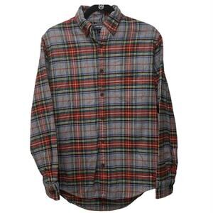 Lands’ End Men’s Flannel Shirt S Traditional Fit Gray Holiday Plaid Button Front